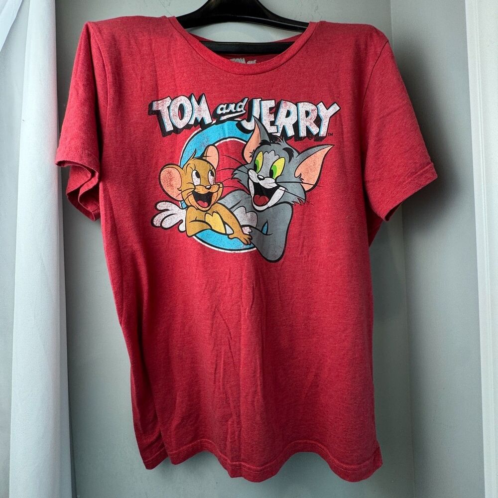 Tom & Jerry Graphic Tee XL Unisex Retro Cartoon T Shirt Gray Vintage Style
